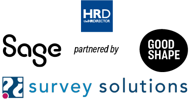 Partner logos thehrdirector, survey solutions, goodshape and Sage